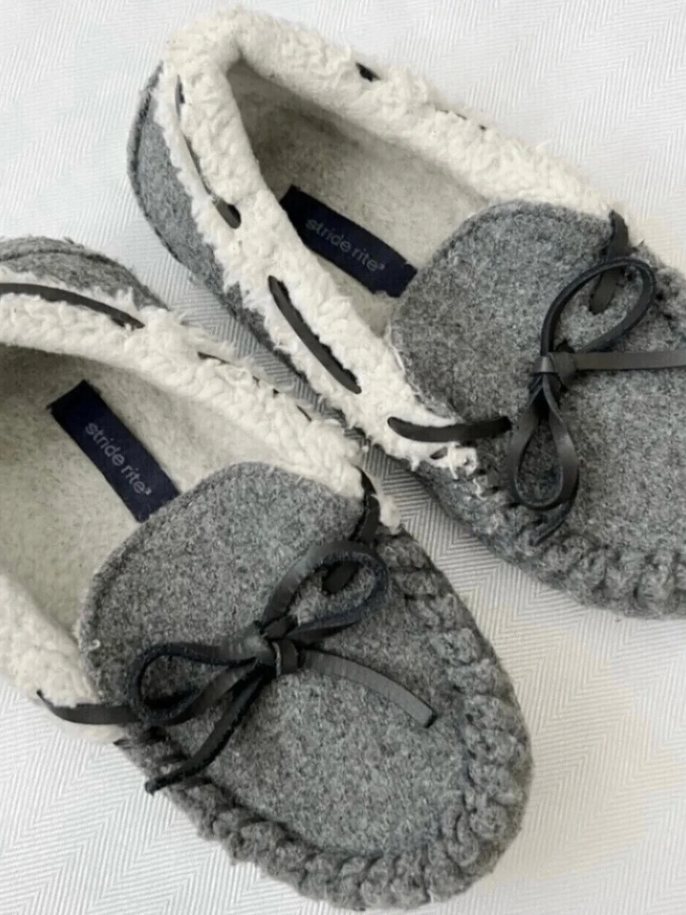 Stride Rite Grey Sherpa Moccasin Slippers for Kids